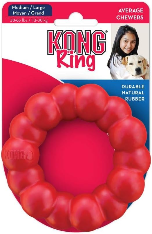 KONG Ring - Natural Rubber Ring Toy for Healthy Chewing Habits - Chew Toy Supports Dog Dental Health - Dog Toy Supports Instincts During Playtime - for Medium/Large Dogs