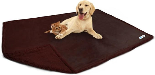 PetAmi WATERPROOF Dog Blanket for Bed, XL Dog Pet Blanket Couch Cover Protector, Sherpa Fleece Leakproof Blanket for Crate Kennel Sofa Furniture Queen Bed Protection Reversible Soft 90x90 Brown Brown