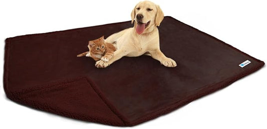 PetAmi WATERPROOF Dog Blanket For Bed, XL Dog Pet Blanket Couch Cover Protection, Sherpa Fleece Leakproof Bed Blanket for Crate Kennel Sofa Furniture Protector, Reversible Soft Plush 80x60 Brown Brown