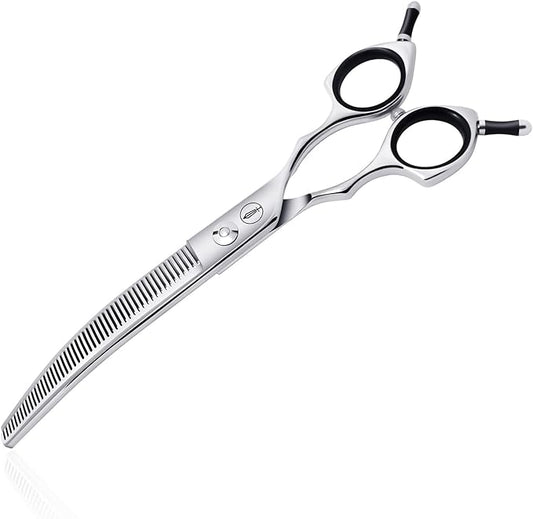 HASHIMOTO Curved Thinning Shears for Dogs,Curved Dog Thinning Shears for Grooming,Cat Curved Blender,50 Teeth,7.0 Inch,30% Thinning Rate,Light Weight.Designed for Pet Groomers or Family DIY Use.