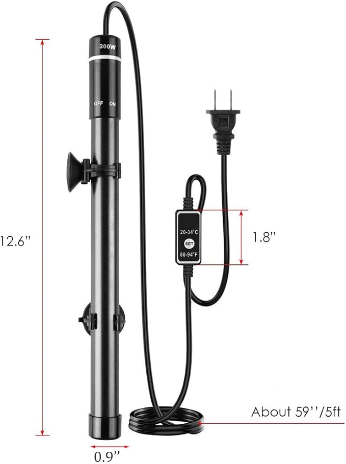 MQ Titanium Alloy 300W Aquarium Heater for Salt and Fresh Water, Digital LED Display Submersible Heater with External Thermostat Controller, for Fish Tank 50-60 Gallon