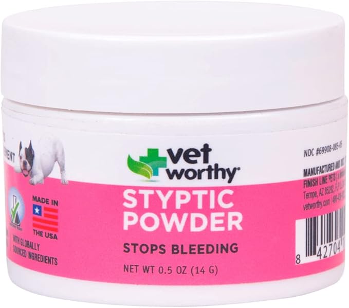 Vet Worthy Styptic Powder for Dogs - Wound Care Formula to Stop Bleeding from Minor Cuts, Nail Clipping, Declawing - Blood Stopper Powder with Ferric Subsulfate - 0.5oz