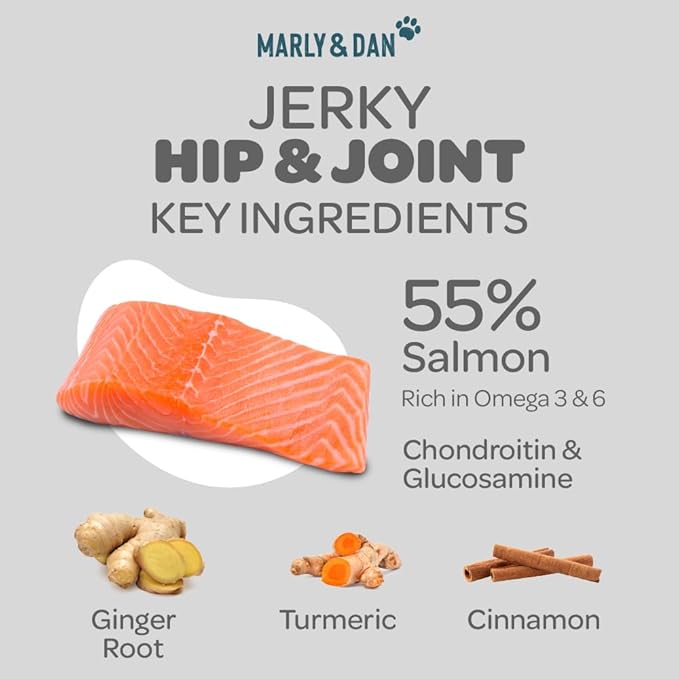 Marly & Dan Baked Salmon Jerky Snack Bar for Dogs w/Sweet Potato & Glucosamine - Treats Dogs Adore, Naturally Healthy & Functional Hip & Joint Recipe, Rich in Omega 3/6, 6 oz