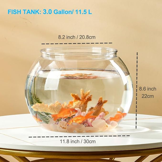 3 Gallon Plastic Fish Bowl, Aquarium Fish Tank 11.5L