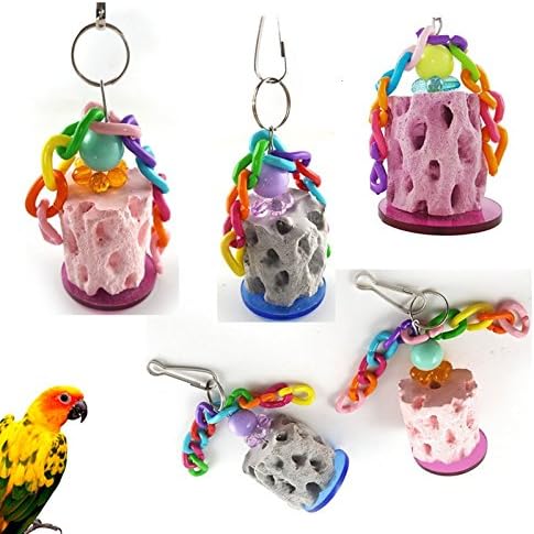 Hypeety Bird Chew Toy Calcium Teeth Grinding Chew Treats Toy for Hamster Bird Parrot African Grey Parakeets Cockatiels Conures Amazons Small Animal Cage Hanging 1pc Color Random