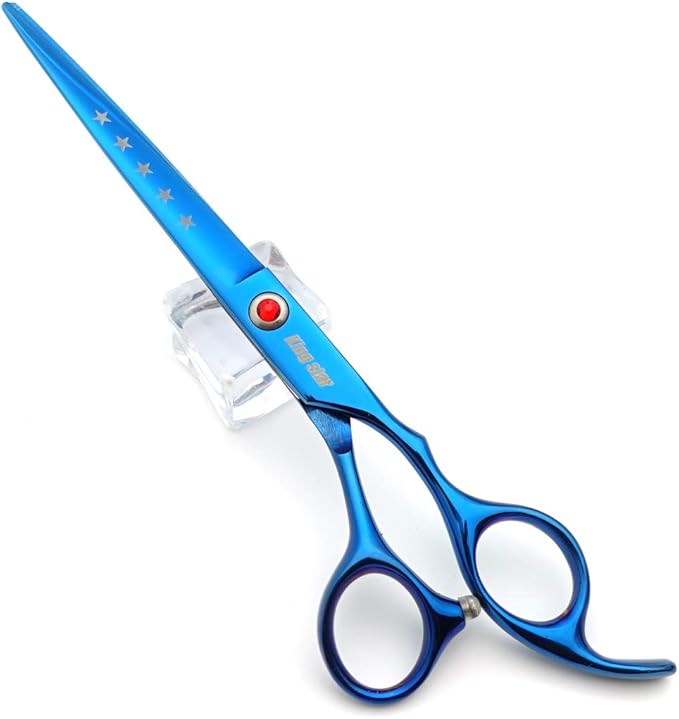 7.0in Titanium Blue Professional Pet Grooming Scissors Set,Straight & Thinning & Curved Scissors 4pcs Set for Dog Grooming,(Blue)