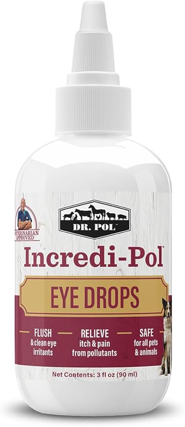 Dr. Pol Incredi-Pol Eye Drops for Dogs, Cats, and All Animals - Dog Eye Drops to Flush and Clean Away Eye Irritants - Gentle Care and Soothing Relief for Eye Discomfort - 3 Fluid Ounces