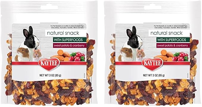 Kaytee Natural Snack with Superfoods for Pet Guinea Pigs, Rabbits, Hamsters, and Other Small Animals, Sweet Potato & Cranberry, 3 Ounces (Pack of 2)