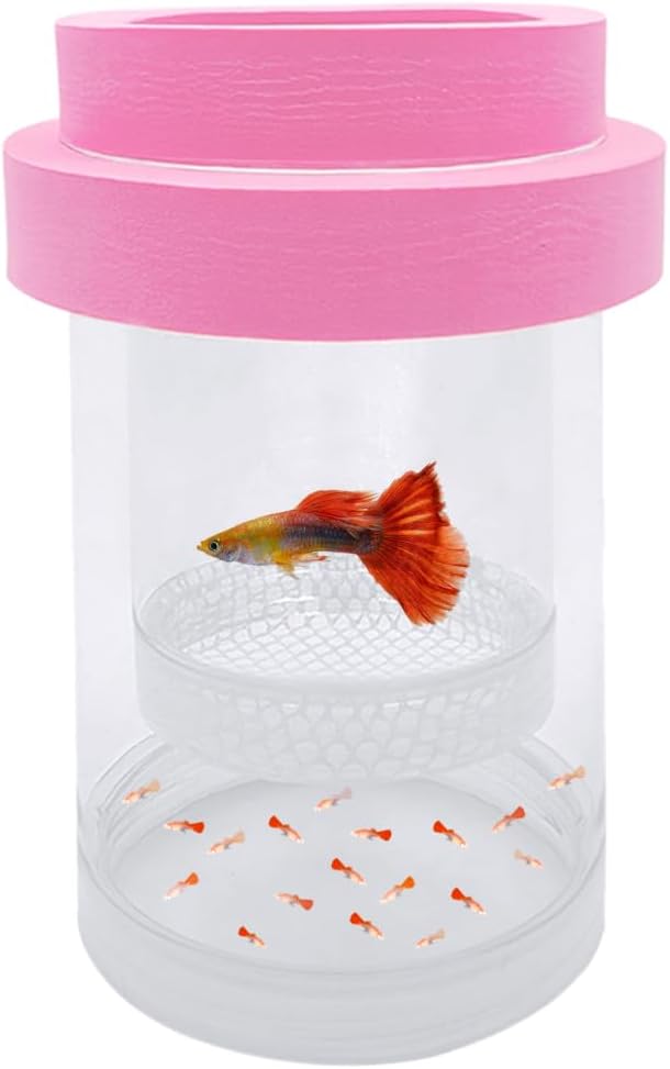 Floating Fish Breeding Isolation Box for Aquarium Tank Plastic Mesh Hatchery Incubator Breeder Box for Baby Fish Betta Shrimp Clownfish Guppy (Pink, Medium)