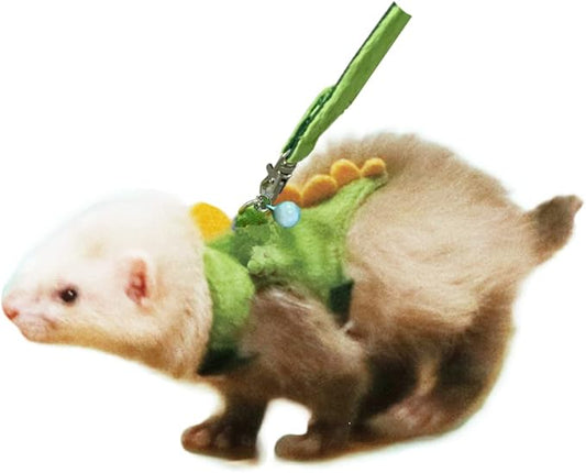 Ferret Harness and Leash Set Small Animals Vest Harness with Safe bell Dinosaur Shaped Walking clothes for Baby Rabbit Guinea pig Teacup Chihuahua Mouse and other small pet (B)