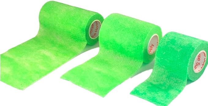 2 Inch Vet Wrap Tape Bulk (Neon Green) (Pack of 12) Self Adhesive Adherent Adhering Flex Bandage Grip Roll for Dog Cat Pet Horse