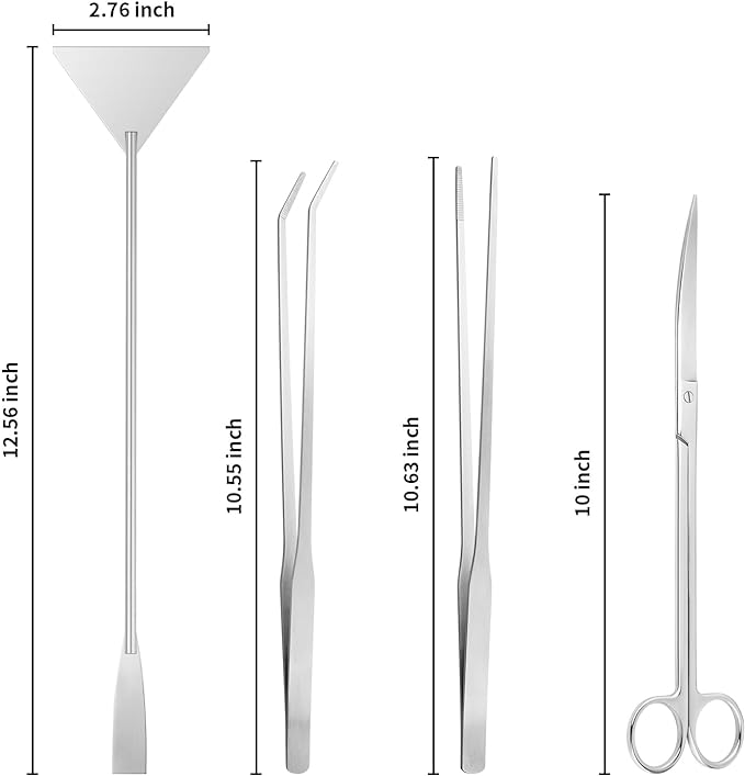 Aquascape Tools Aquarium Kit - 4PCS Terrarium Supplies Include Long Tweezers for Terrarium, Feeding Tongs, Aquarium Scissors, Aquarium Algae Scraper for Fish Tank Cleaning Plant Trimming