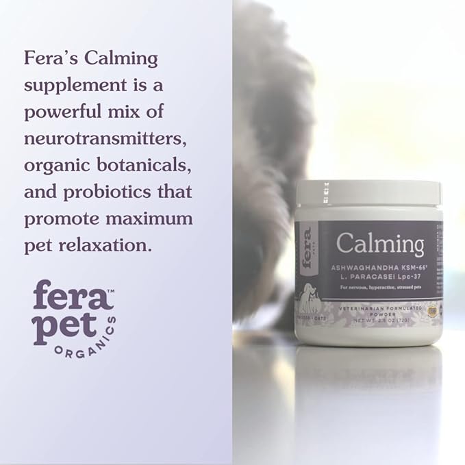 Fera Pets Calming Supplement for Dogs & Cats - Vet Created - GABA & Ashwagandha Supplements Help Cat & Dog Anxiety, Stress or Hyperactivity -60 Scoops