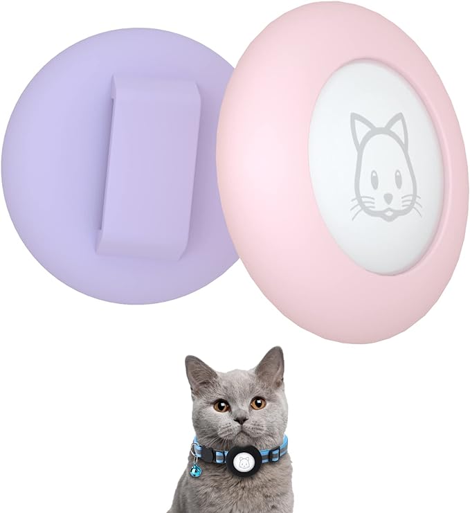 2022 Airtag Cat Collar Holder, Small Air tag Cat Collar Holder Compatible with Apple Airtag GPS Tracker, 2Pack Waterproof Case Cover for Cat Dog Pet Collar Within 3/8 inch (Pink&Purple)