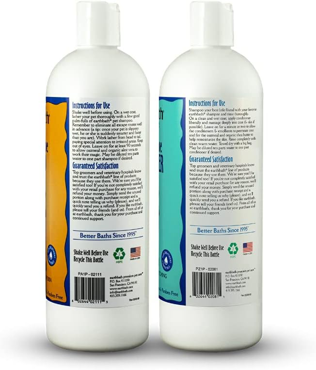 earthbath, Oatmeal & Aloe Dog Shampoo and Conditioner - Oatmeal Shampoo for Dogs, Itchy, Dry Skin Relief, Dog Wash, Made in USA, Dog Conditioner, Pet Shampoos - Vanilla & Almond, 16 Oz (1 Set)