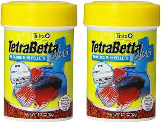 TetraBetta PLUS Floating Mini Pellets, Fish Food with Natural Color Enhancer, 1.2 ounces (Pack of 2)