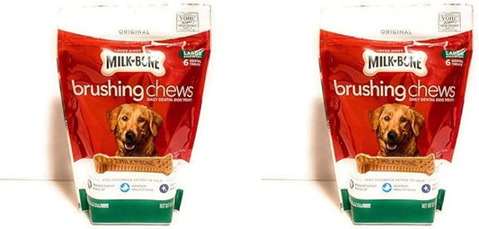 Milk-Bone Brushing Chews Daily Dental Dog Treats, Large, 8.1 Ounces, 6 Bones Per Bag (Pack of 2)