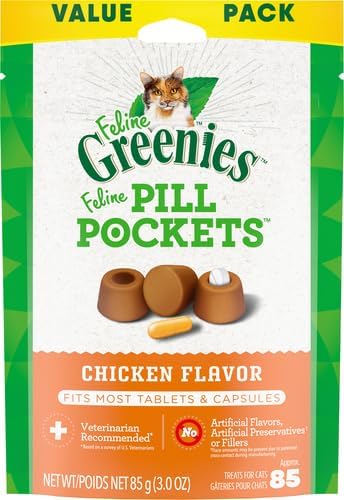 Greenies Feline Pill Pockets for Cats Natural Soft Cat Treats, Chicken Flavor, 3 oz. Pack (85 Treats)
