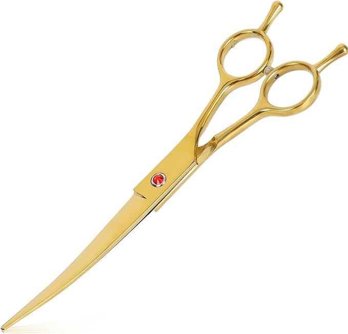 Dog Grooming Scissors Premium Stainless Steel Curved Hair Cutting Scissors for Dogs & Cats (Gold)