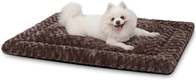 Washable Dog Bed Mat Reversible Dog Crate Pad Soft Fluffy Pet Kennel Beds Dog Sleeping Mattress for Large Jumbo Medium Small Dogs, 29 x 18 Inch, Brown