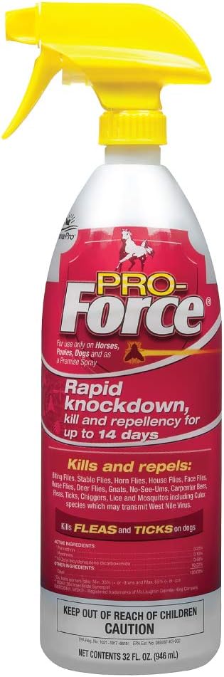 Manna Pro Pro-Force Fly Spray - Rapid Knockdown Fly Repellent for Horses - Repels More Than 70 Listed Species for up to 14 Days - 32 oz