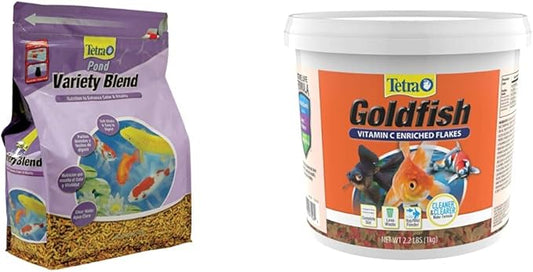 TetraPond Variety Blend, Pond Fish Food, for Goldfish and Koi & Goldfish Flakes 2.2 Pound Bucket, Nutritionally Balanced Diet for Aquarium Fish