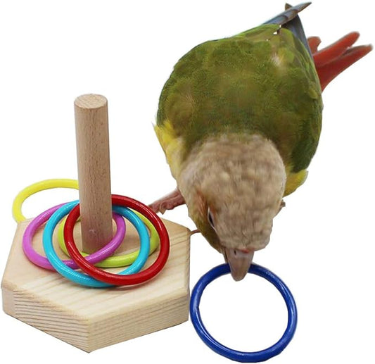 QBLEEV Bird Toys, Budgie Bird Trick Tabletop Toys, Training Basketball Stacking Color Ring Toys Sets, Parrot Chew Ball Foraing Toys, Pet Education Play Gym Playground Activity Cage Foot Toys