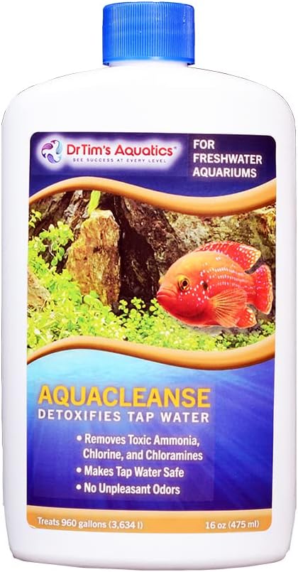 DrTim’s Aquatics AquaCleanse for Freshwater Aquariums – Tap Water Detoxifier: Dechlorinator & Ammonia Remover for New & Cycled Fish Tanks 16 oz.