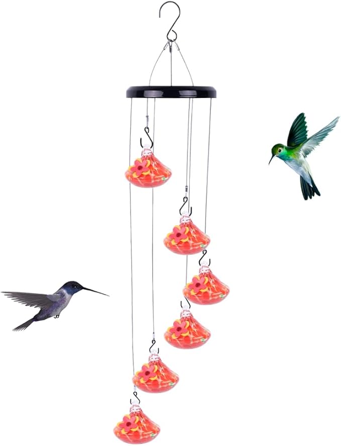 Charming Wind Chimes Hummingbird feeders for Outdoors Hanging ant and bee Proof Never Leak Perfect Garden Decor for Outside (SD-05)