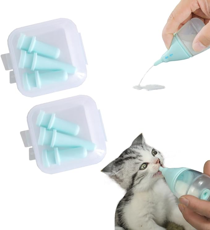 6pcs Replaceable and Reusable Silicone Nipples for Kitten Bottles for Nursing,Puppy Bottles for Nursing Puppy Milk, Anti-Choking Puppy Feeder Design,for Feeding Newborn Pets (Blue, 6pcs nipples)