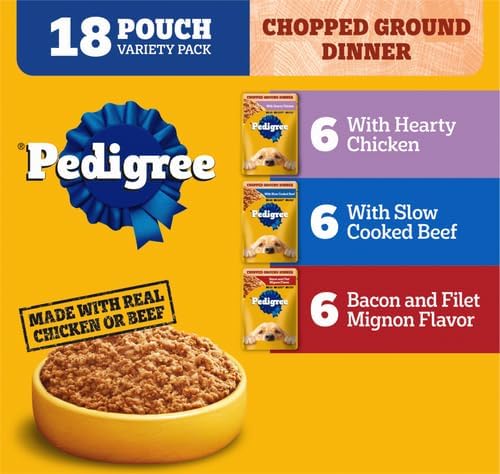 PEDIGREE CHOPPED GROUND DINNER Adult Soft Wet Dog Food 18-Count Variety Pack, 3.5 oz Pouches