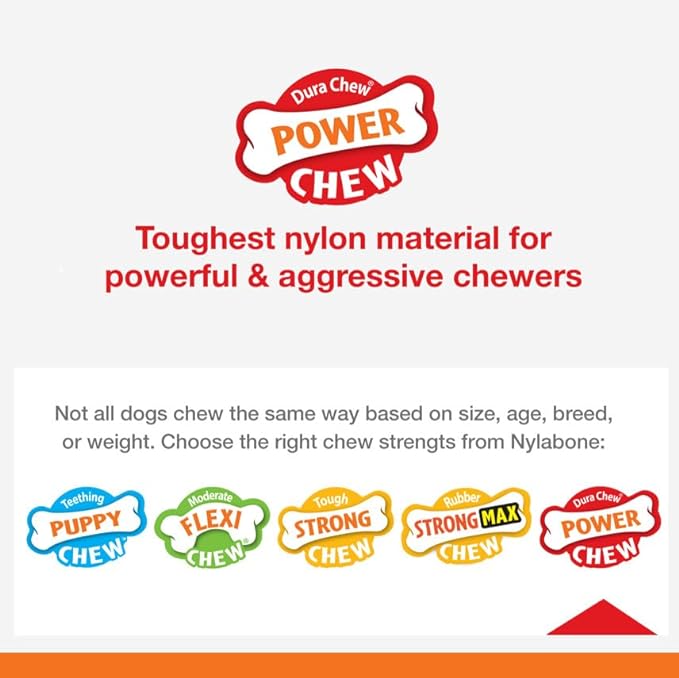 Nylabone Power Chew Classic Bone Chew Toy for Dogs, Durable Dog Toys for Aggressive Chewers, Bacon & Chicken Flavor, Medium/Wolf (2 Count)