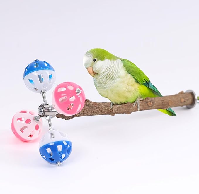 Pepper Wood Bird Perch Toy with Rotating Balls,Bird Stand Toy for Parakeet, Natural Wood Stand Perch Toy for Metal Cage, Fun Toy for Parrots Cockatiels Budgies Budgerigars Parrotlets Lovebirds Ringne