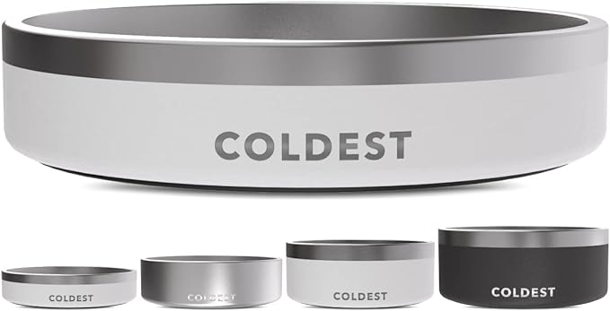 Coldest Dog Bowl - Anti Rust Metal & Non Slip Dog Bowls Large, Spill Proof Heavy Duty 3 Layers Insulated Dog Bowl - Food and Water Bowl for Dogs, Cats & Pets, Dishwasher Safe (21 oz, Epic White)