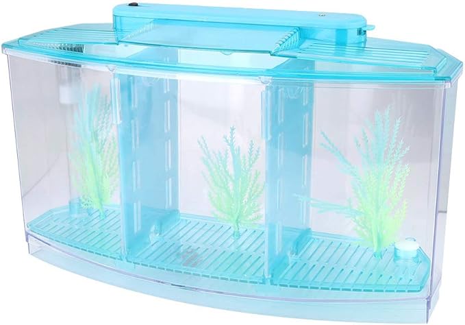 Aquarium Fish , Three Divisions Breeding Isolation Mini Aquarium komplettset LED Acrylic Box for Small Fishes() (Blue)