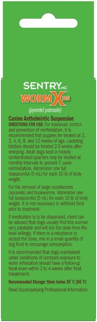 SENTRY HC WormX DS (pyrantel pamoate) Canine Anthelmintic Suspension De-wormer for Dogs, 2 oz