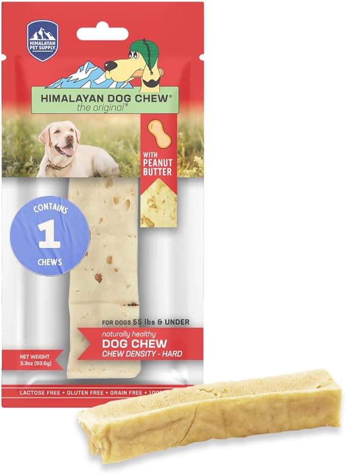Himalayan Dog Chew Premium Yak Cheese Himalayan Dog Chews, Peanut Butter, 1 Large Treat, 3.3 oz, Dog Treats Large Breed, All Natural, Long Lasting Dog Chews for Aggressive Chewers, Dogs Under 55 lbs