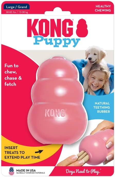 KONG Puppy - Natural Teething Rubber Chew Toy for Dogs - Stuffable Dog Toy for Extended Playtime - Chew & Fetch Toy for Puppies - for Large Puppies - Pink