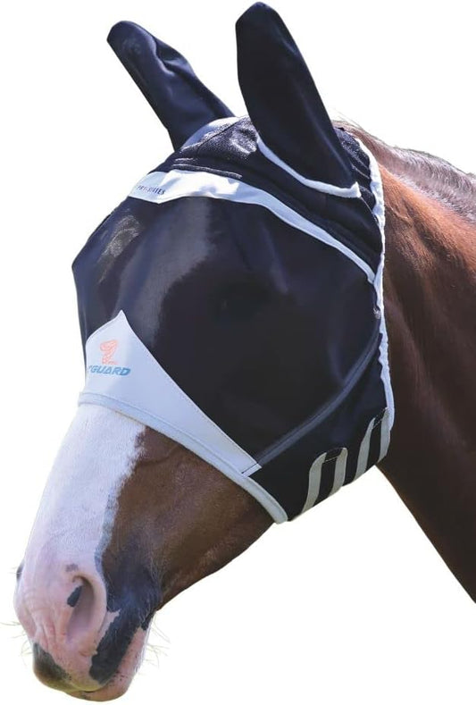 Shires Mesh Horse Equine Fly Mask with Ears UV Protection (Full Black