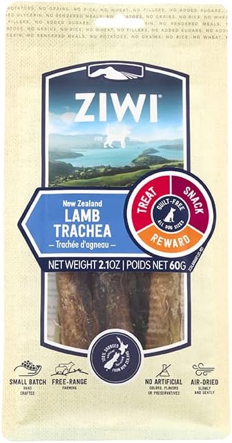 ZIWI Dog Chews andTreats – All Natural, Air-Dried, Single Protein, Grain-free, High-Value Treat, Snack, Reward (Lamb Trachea) 2.1 Ounce (Pack of 1)