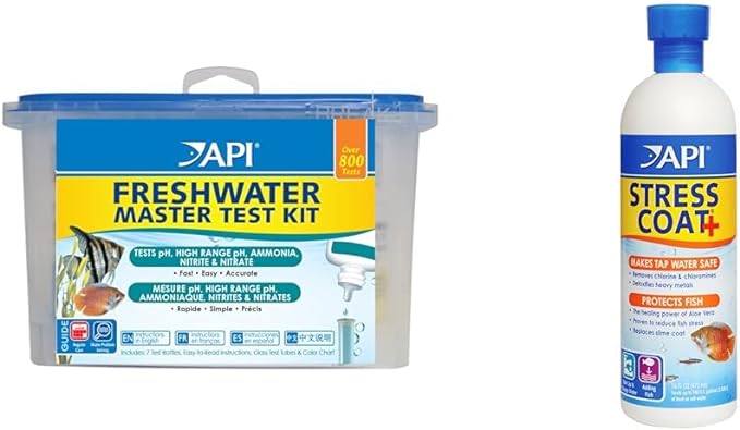 API 800-Test Freshwater Aquarium Water Master Test Kit with Stress Coat Water Conditioner, Aloe Vera, 16-Ounce