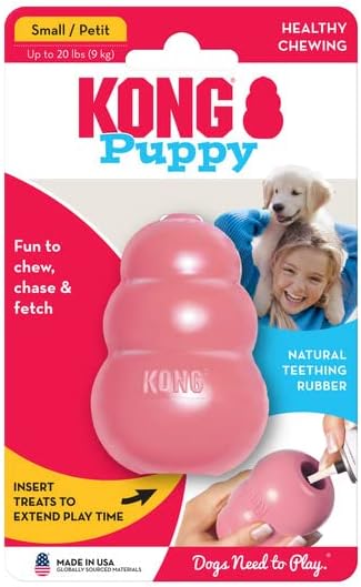 KONG Puppy - Natural Teething Rubber Chew Toy for Dogs - Stuffable Dog Toy for Extended Playtime - Chew & Fetch Toy for Puppies - for Small Puppies - Pink