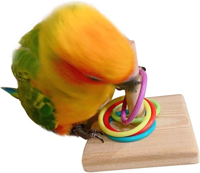 QBLEEV Bird Training Ring Toy, Parrot Trick Tabletop Toys, Bird Educational Toys, Stacking Color Rings,Bird Cage Toys