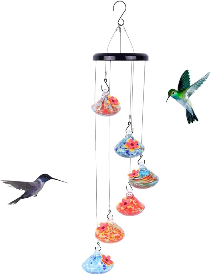 Charming Wind Chimes Hummingbird feeders for Outdoors Hanging ant and bee Proof Never Leak Perfect Garden Decor for Outside (SD-07)