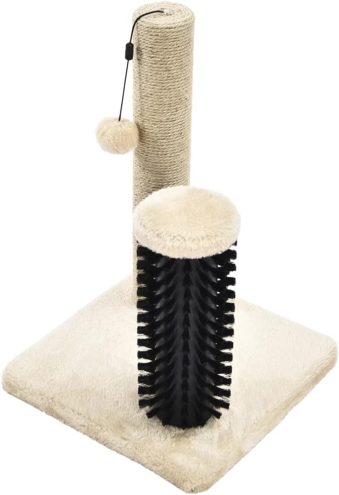 Amazon Basics Cat Scratching Post with Brush, 12.2 x 12.2 x 16.54 inch for Kitten, Beige