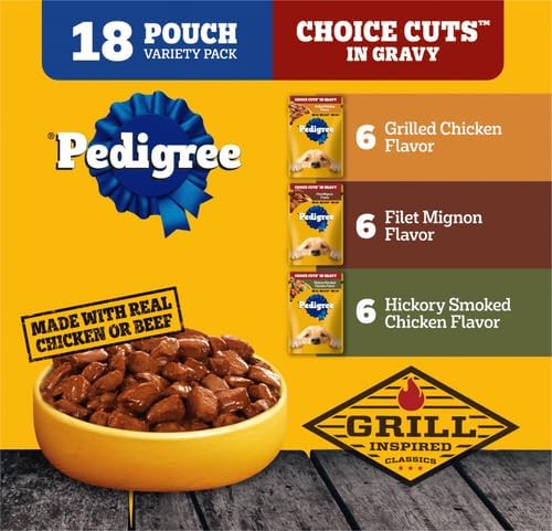 PEDIGREE CHOICE CUTS IN GRAVY Grill Inspired Classics Adult Soft Wet Dog Food 18-Count Variety Pack, 3.5 oz Pouches