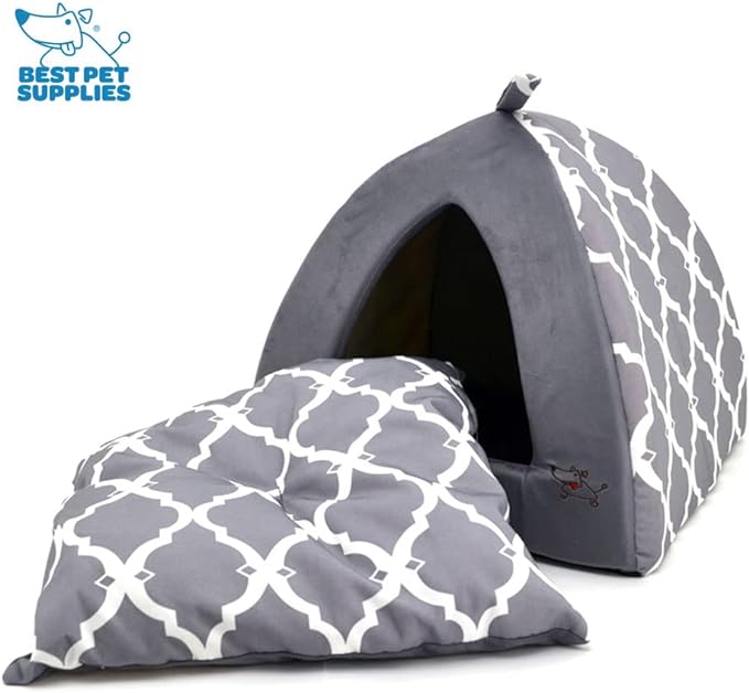 Pet Tent - Soft Bed for Dog and Cat by Best Pet Supplies - Sand Linen, 19" x 19" x H:19"