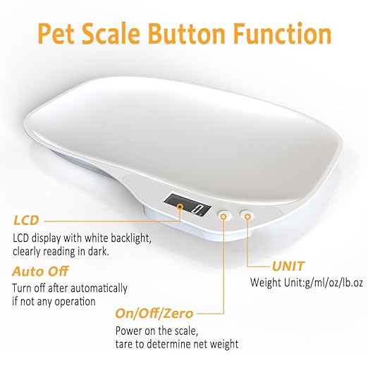 Small Animal Digital Scale, Mini Pet Scale with LCD Display, Puppy Scale, Electronic Kitchen Food Scale, (Max 33lbs),14 x 10 inches, for Weighing Kitten, Puppies, Hamster, Newborn Pets (White)