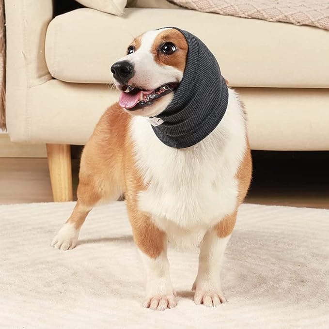 Dog Ear Flap Hat Anxiety Relief and Calming Dog Neck and Ear Warmer Dog Head Wrap for Ear Hematoma Wine+Grey-M