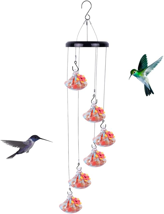 Charming Wind Chimes Hummingbird feeders for Outdoors Hanging ant and bee Proof Never Leak Perfect Garden Decor for Outside (SD-01)